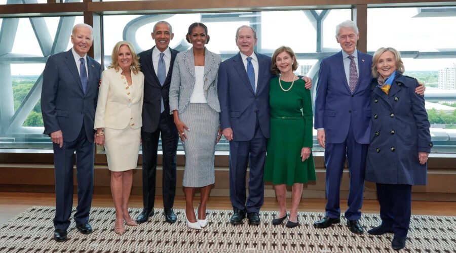 Former Presidents Obama, Clinton, Bush, and Biden at the Obama Presidential Center opening during America’s 250th anniversary year.